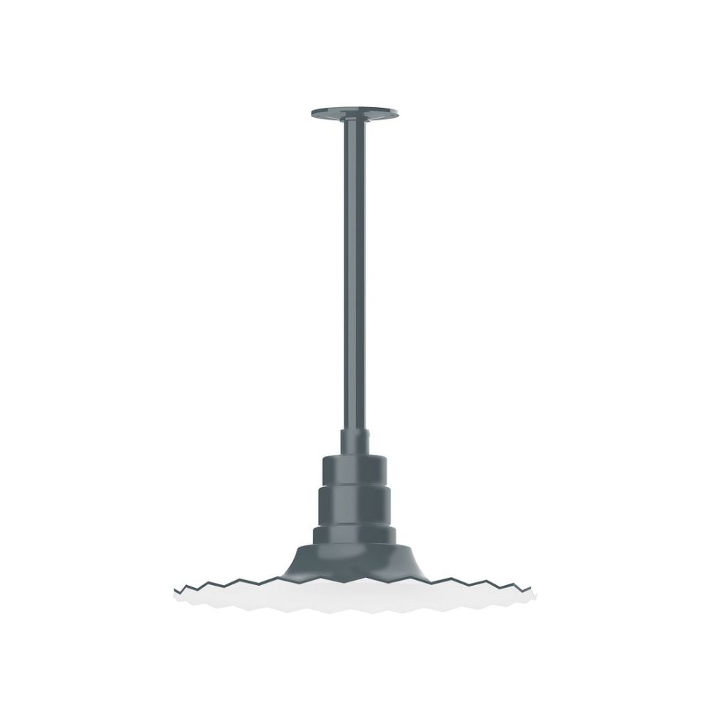 Montclair Lightworks STB159-40-G06 16" Radial shade, stem mount pendant with Frosted Glass and guard, Slate Gray